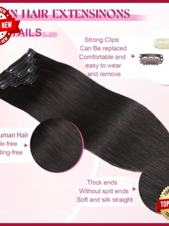 Real Human Hair Clip-In Extensions 8pc Double Weft 22in 110g